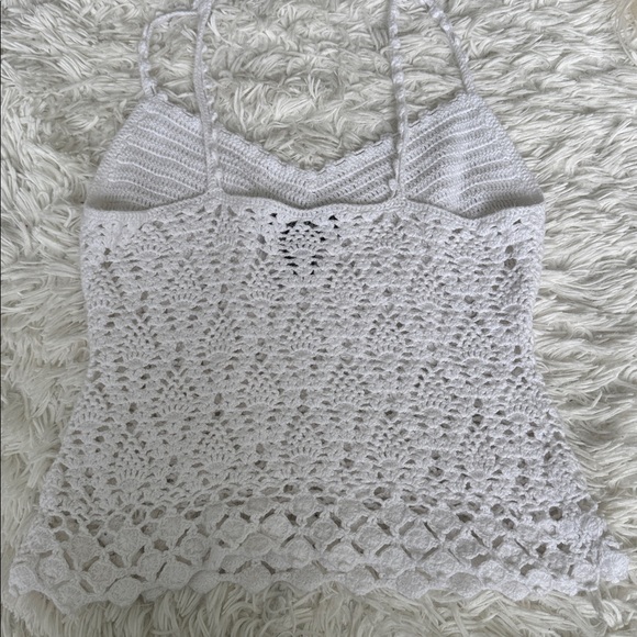 Express White Hand Knit Crochet White Tank Top Size Large - Picture 3 of 3